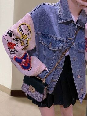 Denim & Pink Cartoon-Sleeve Jacket